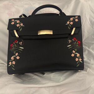 Calvin Klein Black Crossbody Bag with Floral Embroidery
